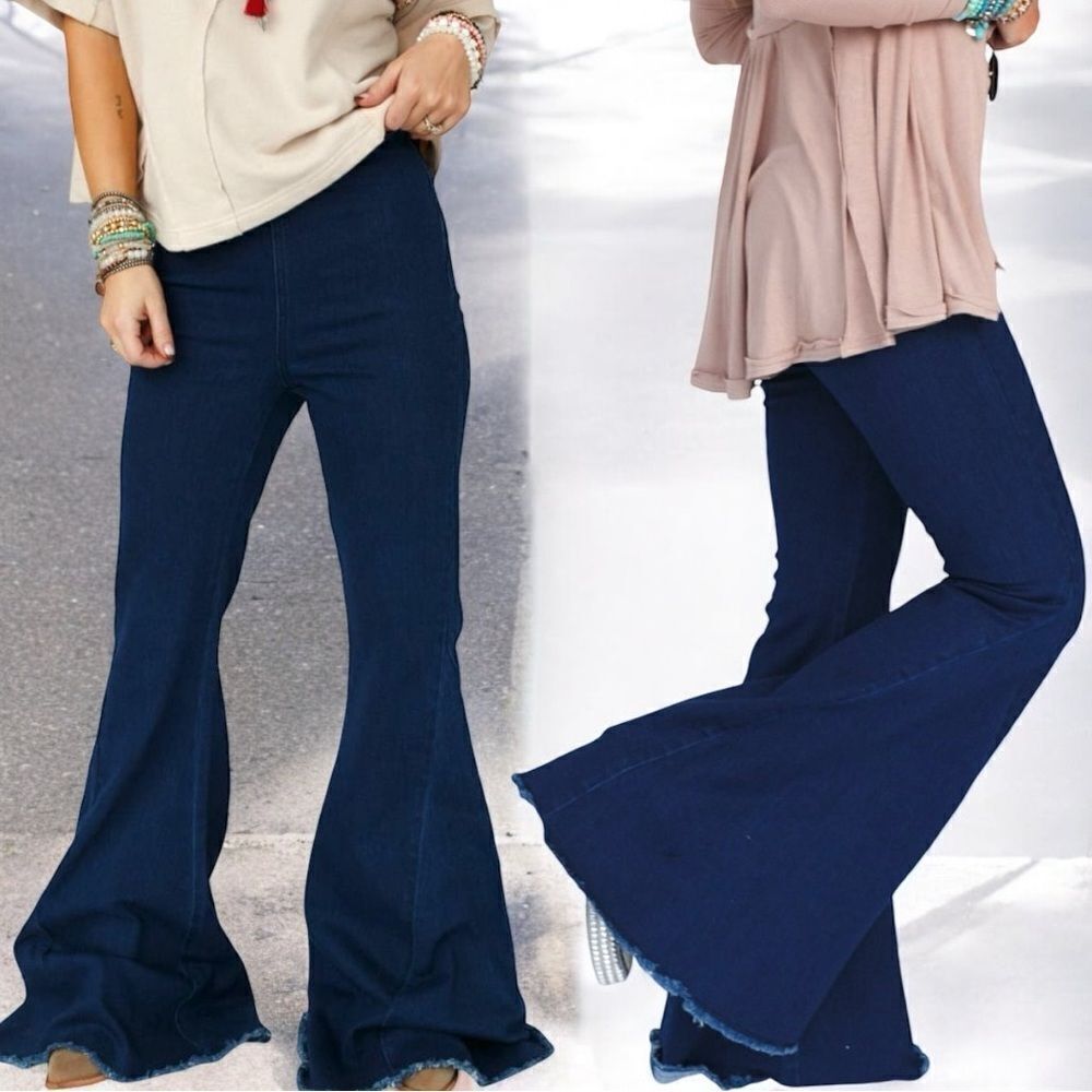 Dark Wash Pull-On Bell Bottom Flare Jeans | Stretch Boutique Denim | NWT